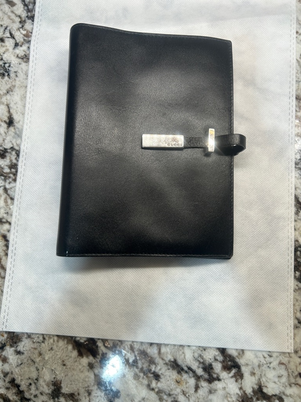 Gucci Black Leather Journal notebook Cover with Silver Logo Strap - Picture 7 of 7